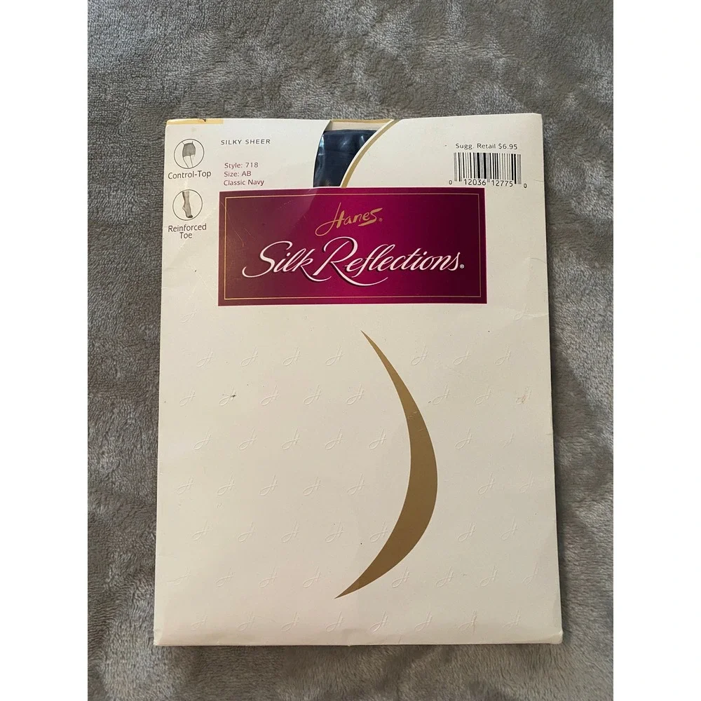 Hanes Hosiery Women AB Navy Silk Reflections‎ Silky Sheer Control Top Tights VTG